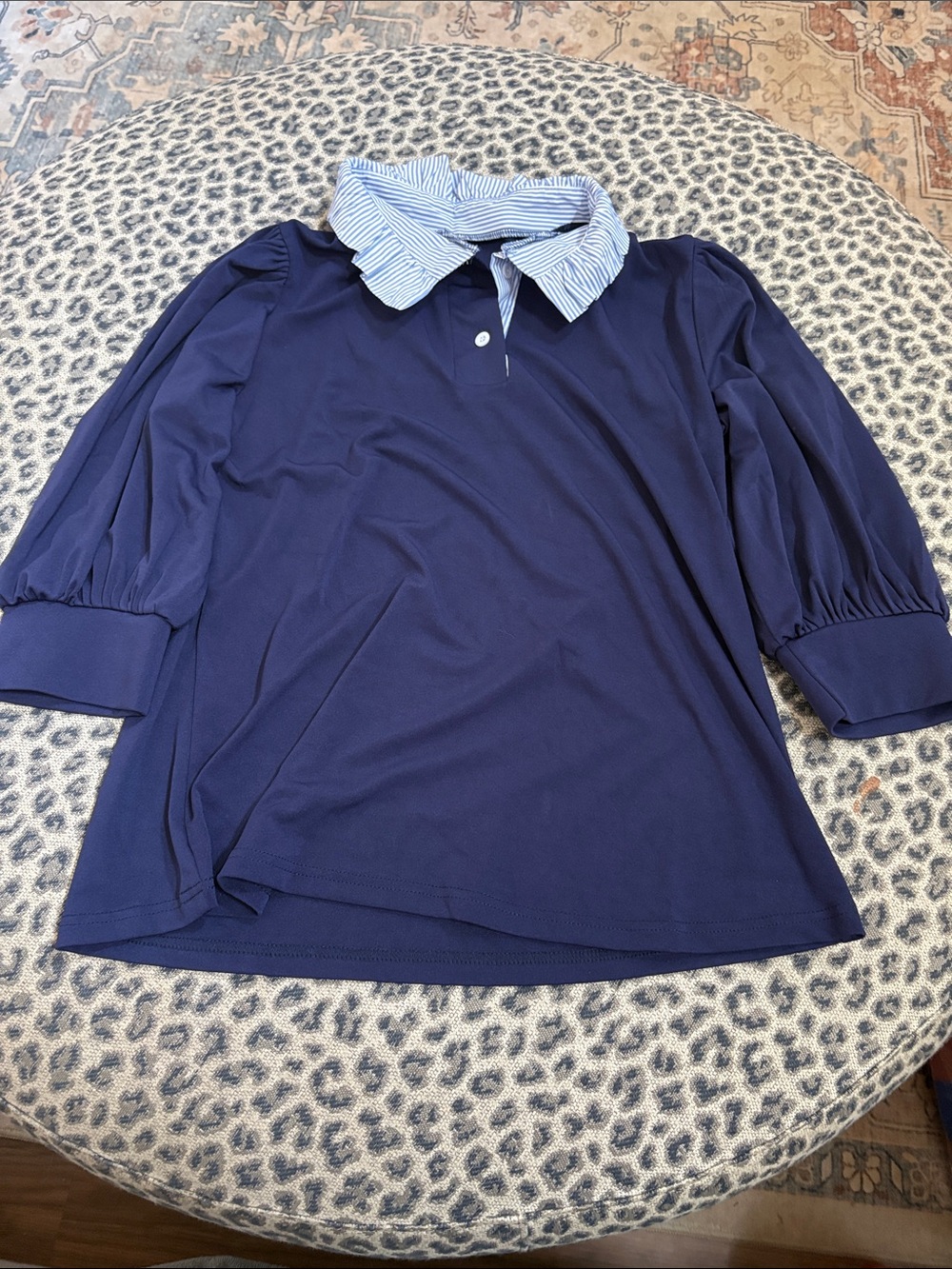 Navy Top with Striped Collar